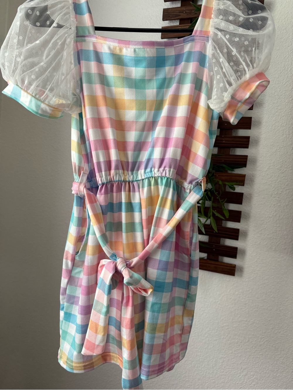 Pastel Gingham Puff Sleeve romper